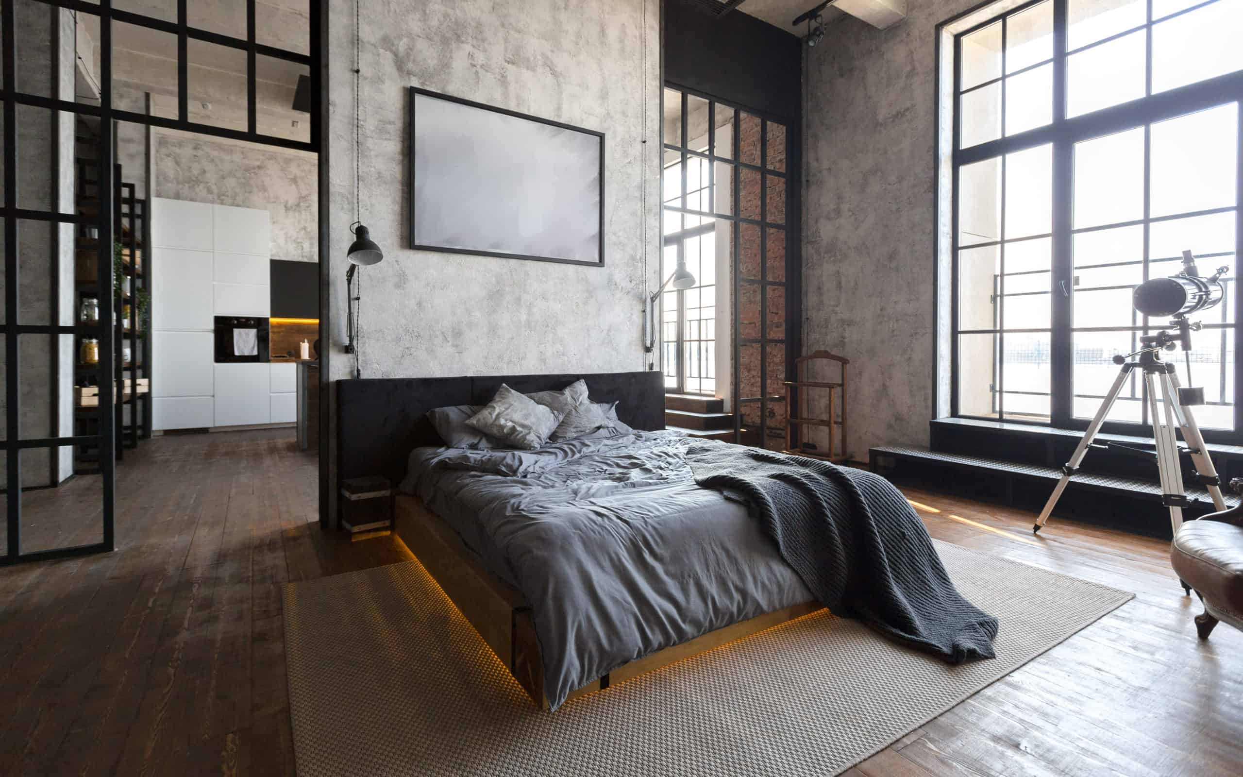 stilvolles Schlafzimmer im fugenlosen Look